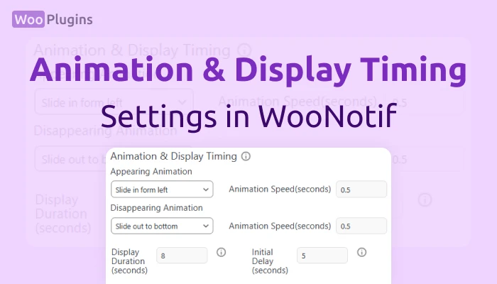 Animation & Display Timing Settings in WooNotif | Animation setting WooNotif | Timing setting WooNotif | Animation & Display Timing WooNotif | WooNotif | Woo Plugins