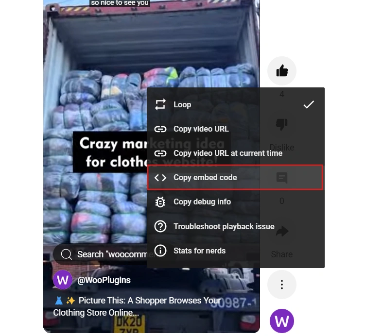 how to display youtube shorts on a woocommerce product page