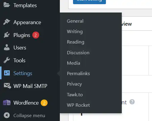 WordPress settings