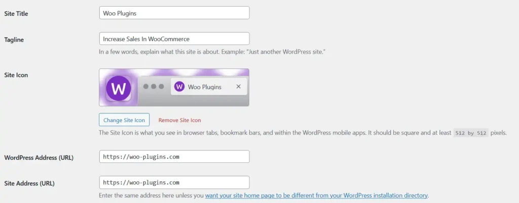 WordPress general settings