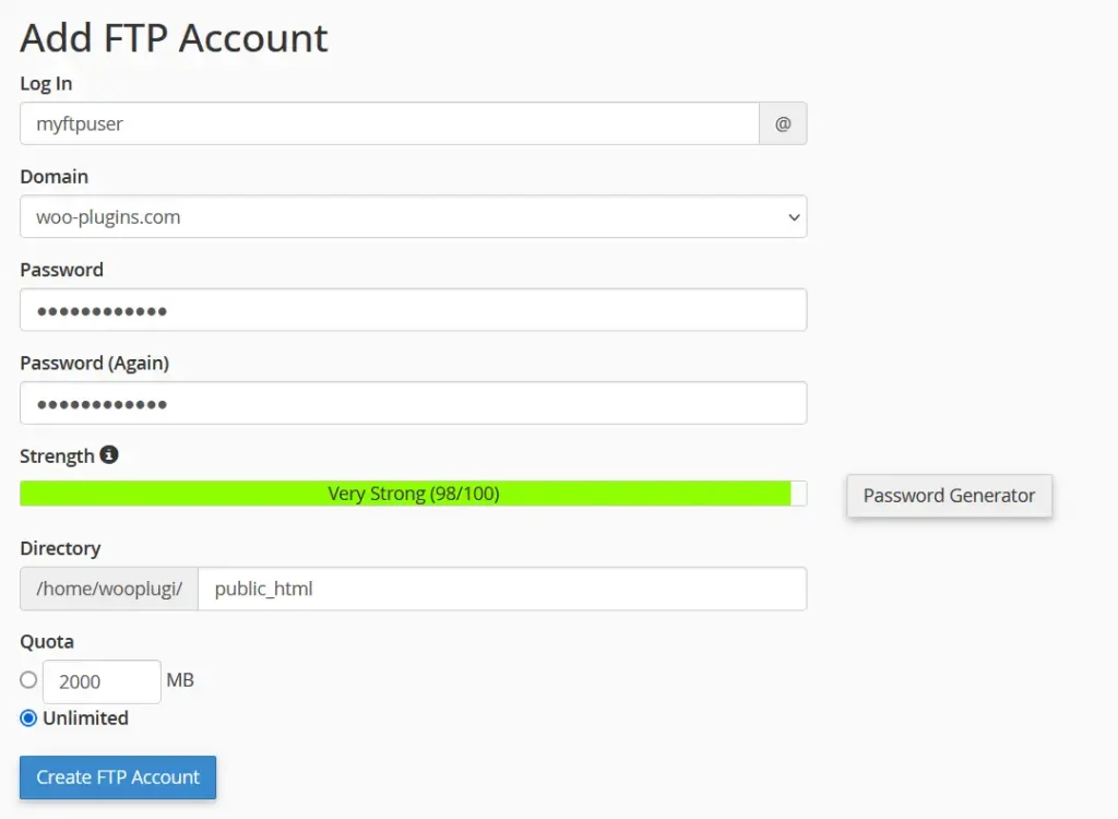 create ftp account