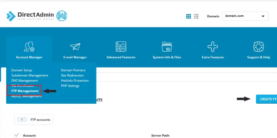 Direct admin ftp account