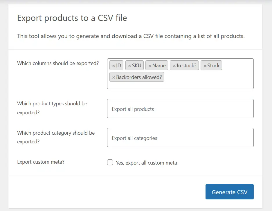 Exporting Products for Stock Updates