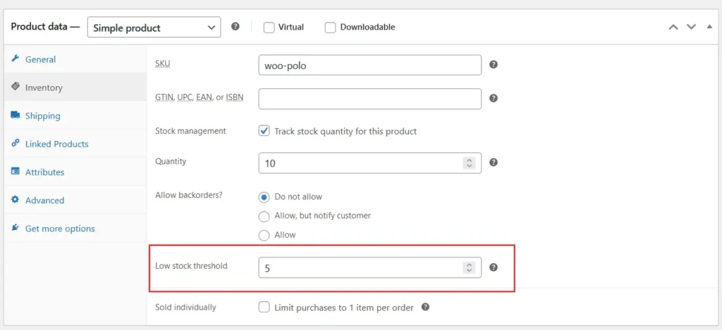 Configuring Notifications for Low Stock Levels