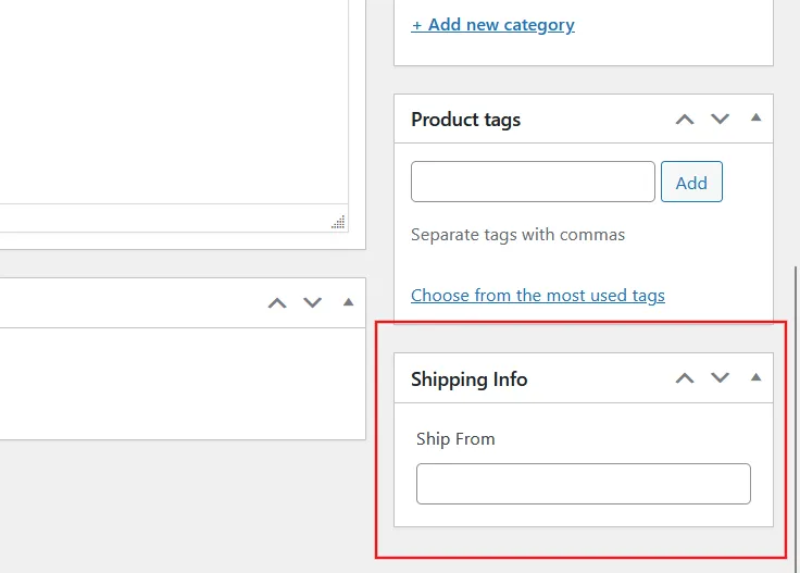 Input the Shipping Location in product edit page