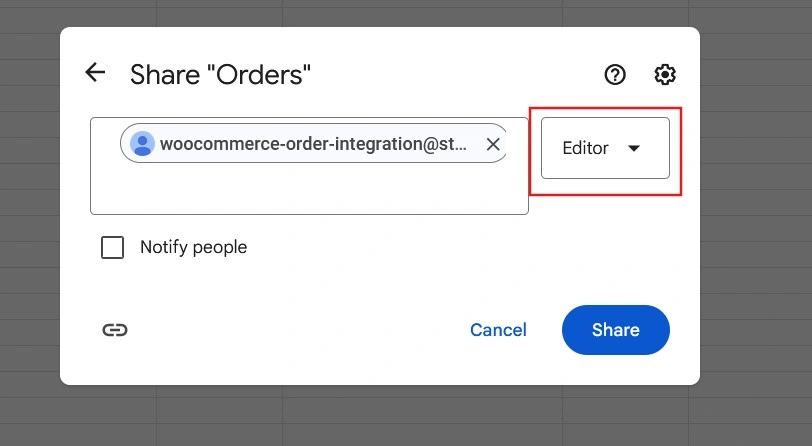 Share your target Google Sheet with the service account email