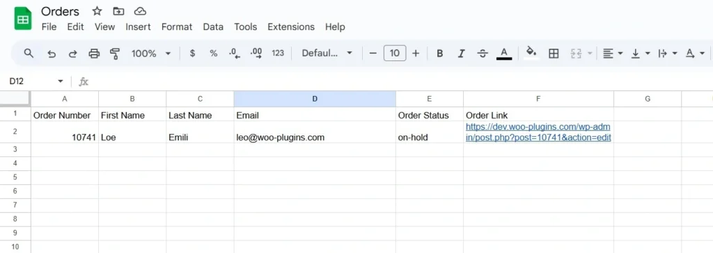 send order data to Google Sheets in real time.