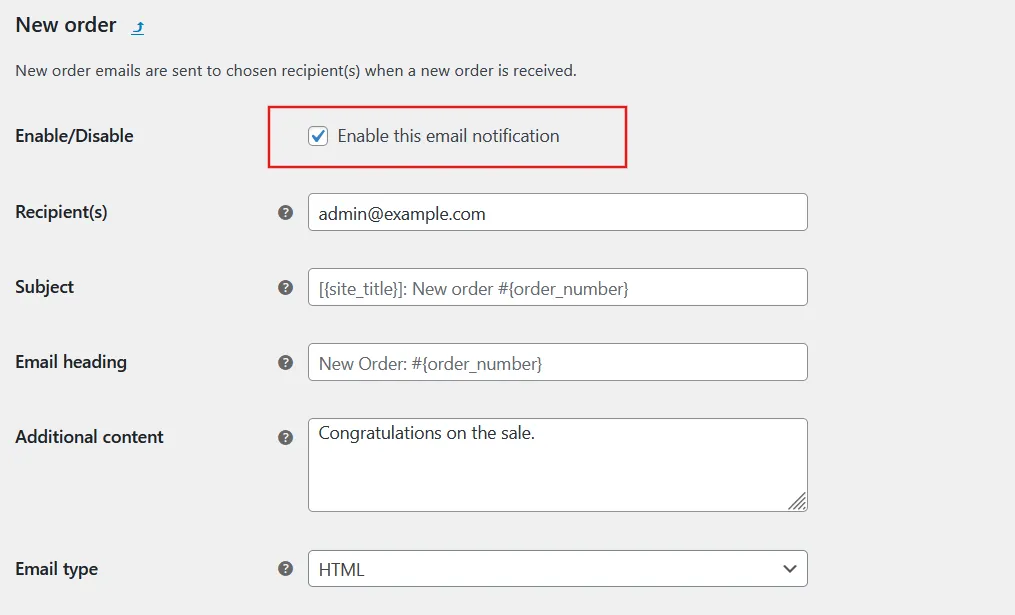 WooCommerce Email Settings