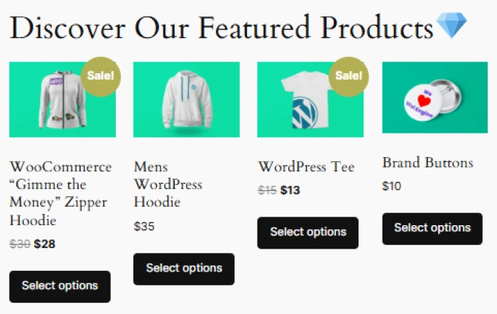 Result of featured products WooCommerce shortcode ([featur​ed_products])