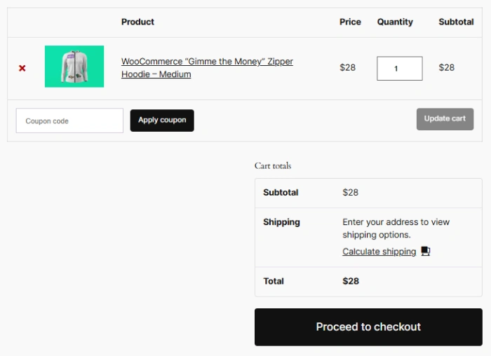 Result of cart WooCommerce shortcode ([wooco​mmerce_cart])